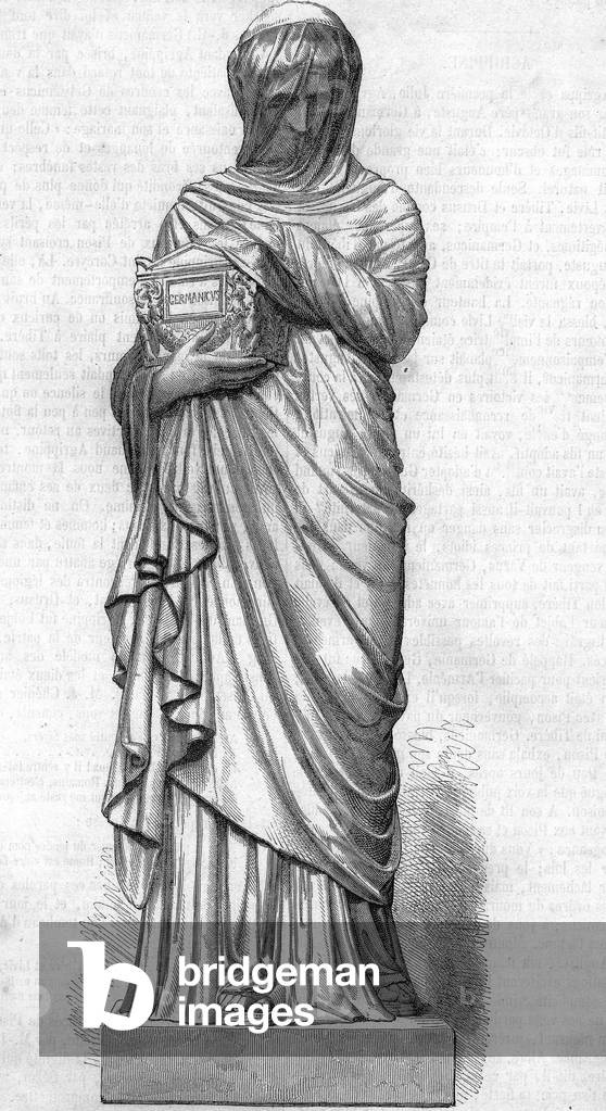 Agrippina the younger (15-59 AD) roman noblewoman , daughter of Agrippina.the.Elder and mother of Nero, here carrying the ashes of her father Germanicus, engraving 1861