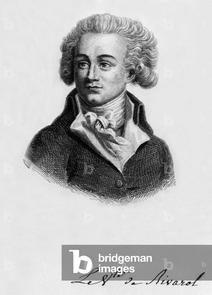 Antoine Rivaroli (Antoine de Rivarol 1753-1801) French writer, engraving and autograph