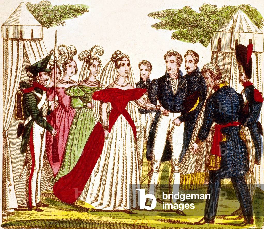 wedding of Ferdinand Philippe duke of Orleans (eldest son of French king LouisPhilippe) with Helene Elizabeth of Mecklembourg-Schwerin may 30, 1837, engraving