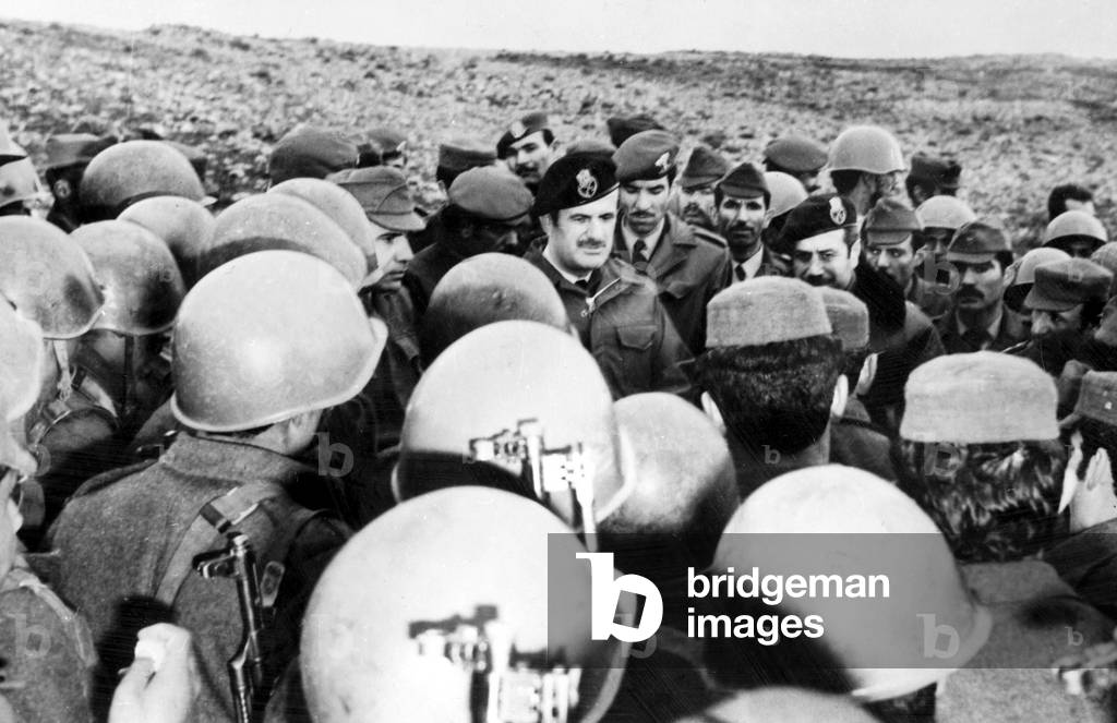 General Hafez el Assad on the front during war against Israel, 1967 (b/w photo)