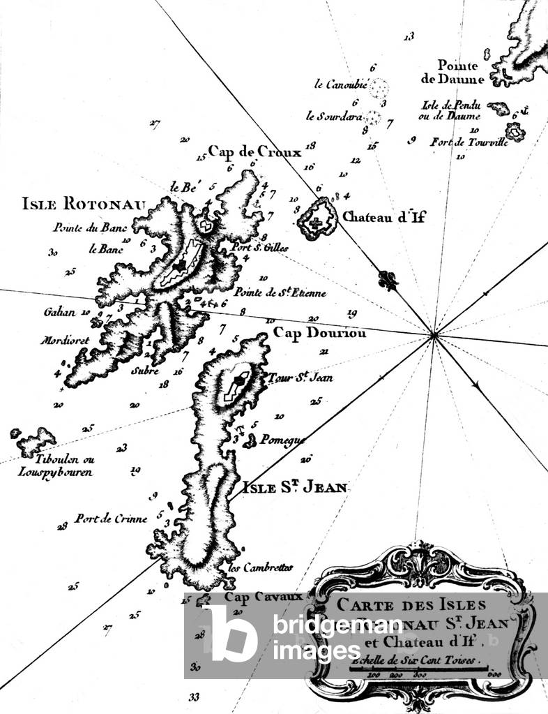 map of the Rotonau, Saint Jean and Chateau d'If islands in the Mediterranean sea, 17th century