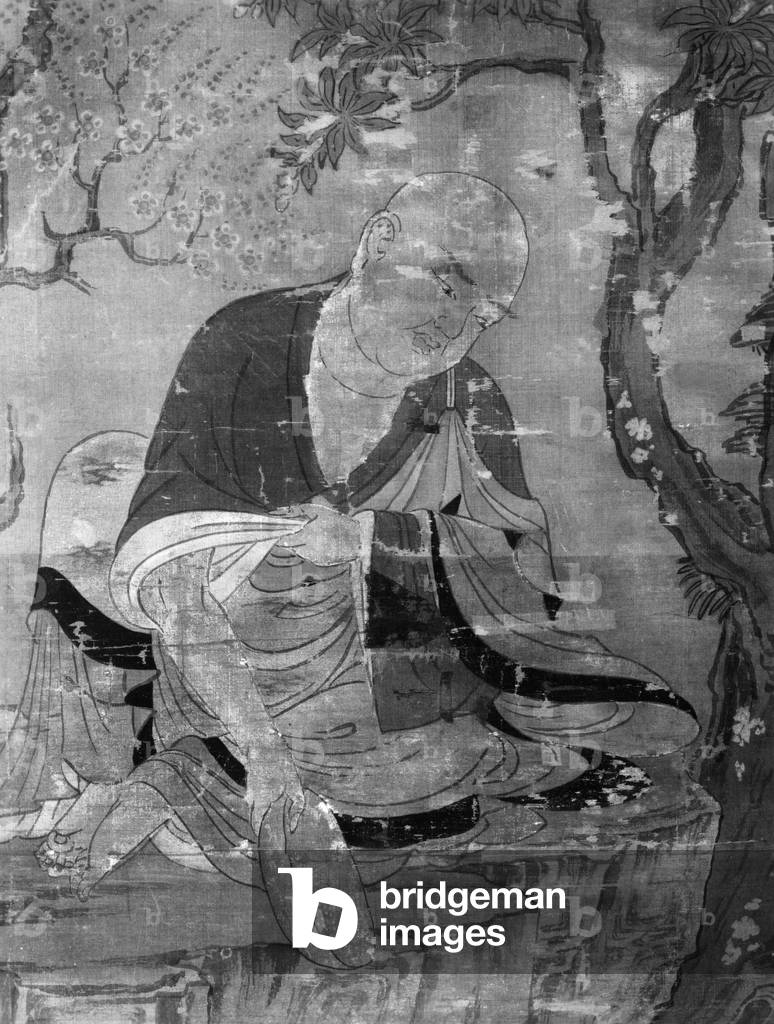 Juroku Rakan (holy character in bouddhism), Kakemono on silk, Heian period, 12th century