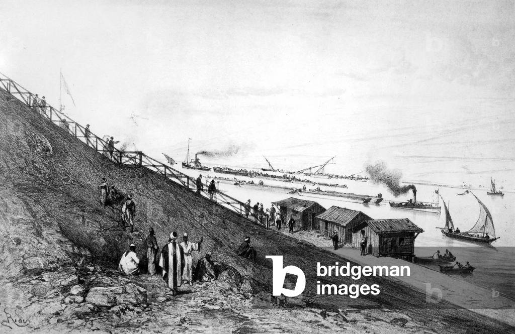 opening of Suez Canal 1869, engraving