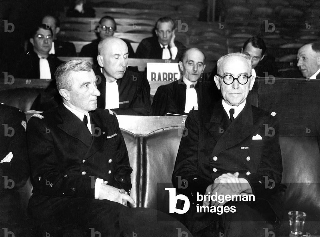 French admirals Abrial (l) and Marquis (r), who belonged to the French navy which scuttled itself in Toulon to avoid its capture by german army (november 27, 1942), here during trial march 1947