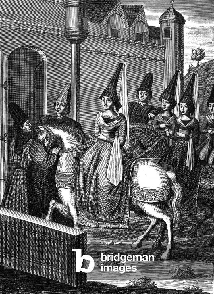 Isabeau of Bavaria (1371-1435) wife of French king CharlesVI in 1385, queen of France in 1385-1422, engraving