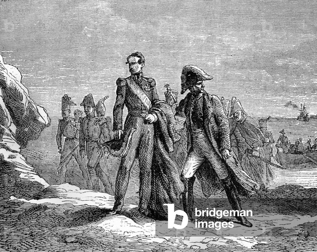Prince Louis Napoleon (future Napoleon III) landing in Boulogne-sur-Mer august 1840, France, engraving