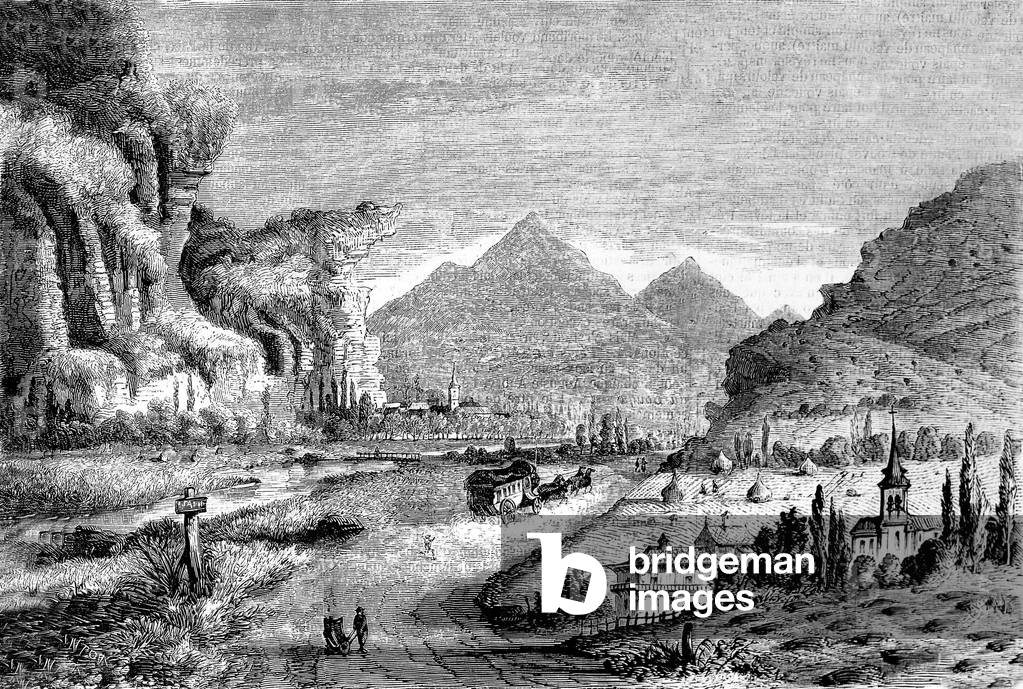 Valley of Saint Jean de Maurienne in Savoy from where begins the tunnel of Mount Cenis, engraving in 1860