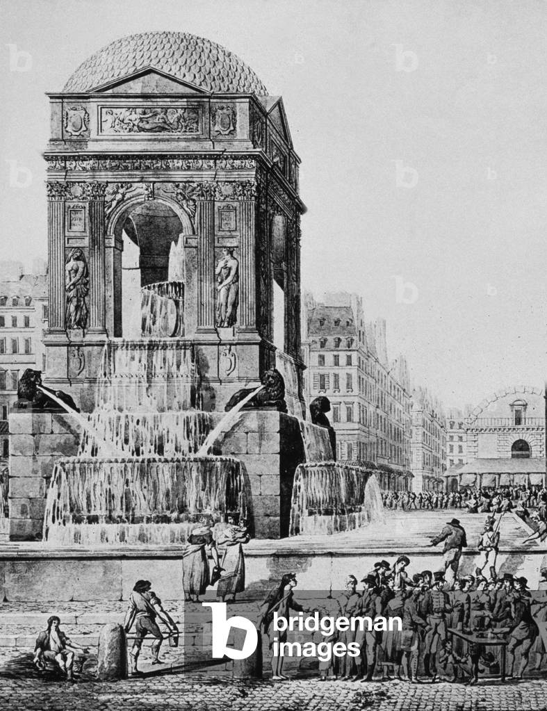 Innocents fountain in Paris at the time of 1st empire (1804-1815), engraving