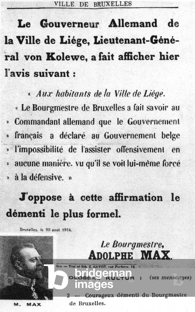 Declaration by burgomaster of Brussels Adolphe Max august 30, 1914