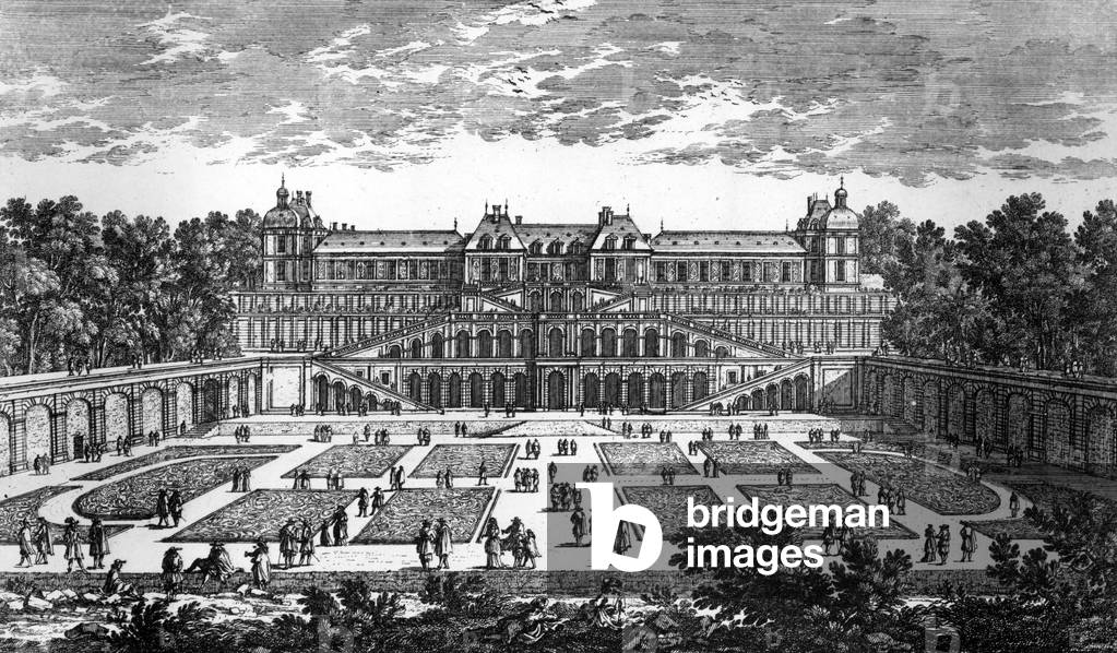 Castle of Saint Germain en Laye, royal residence, (France), engraving by Perelle, 1634