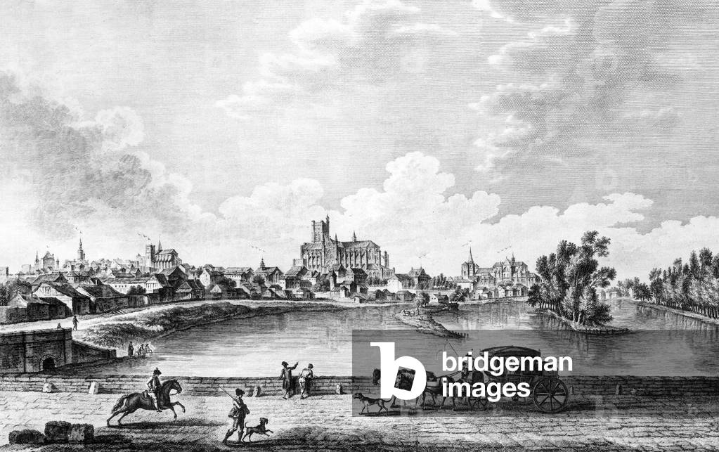 View of Auxerre, France, c. 1750, engraving after Lallemand