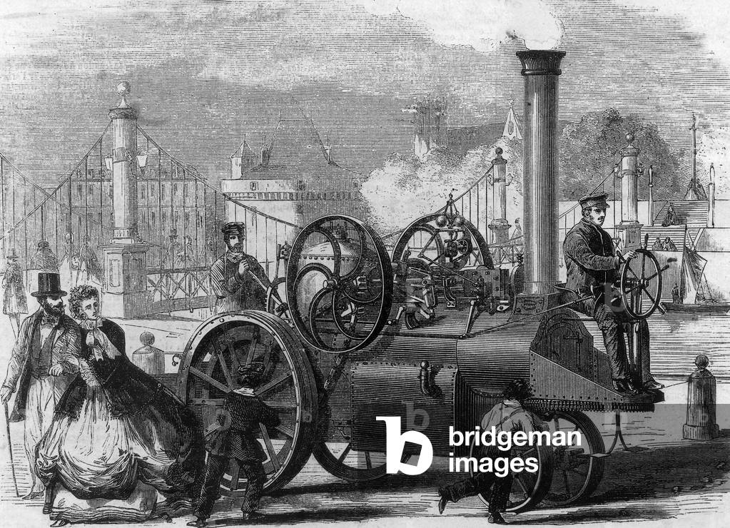 French steam locomotive engine invented by Lotz, in Nantes in 1864, engraving