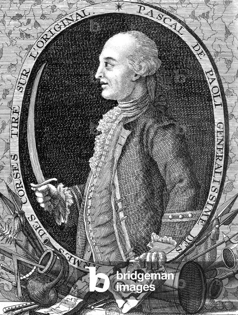 Pascal Paoli (1725-1807) general of Corsica nation and commandant of the rebels for independence of island, engraving by Martin Will