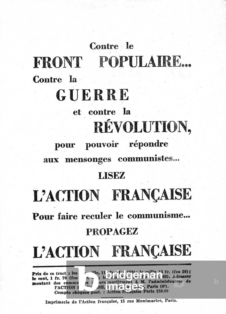French royalist and extreme-right propaganda against Popular Front and communism, after general elections of 1936