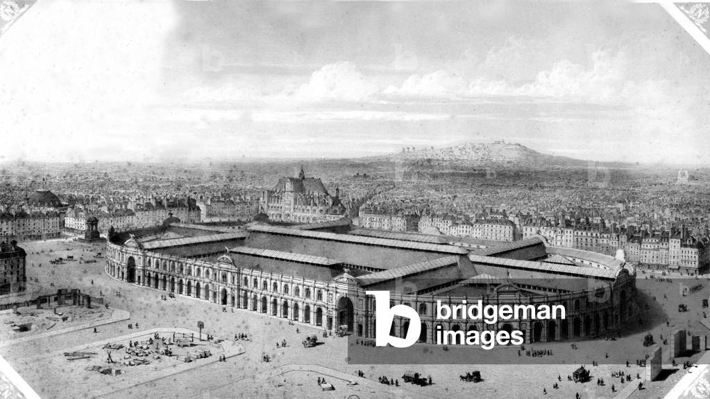 Project for Les Halles covered market in Paris, by Duval presented to president NapoleonIII at the time of architectural competition in 1848 (won by VictorBaltard), engraving 19th century
