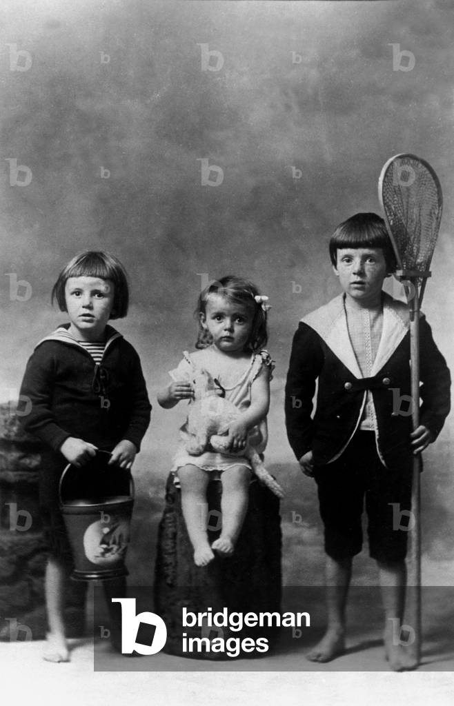 Henri Queffelec (l, 1910-1992) French writer when young with brother and sister c.1916