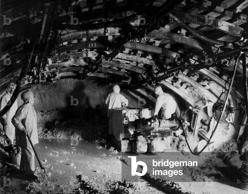 Work of infrastructure for the construction of the tunnel in Sangatte (Pas de Calais, France) in December 1974