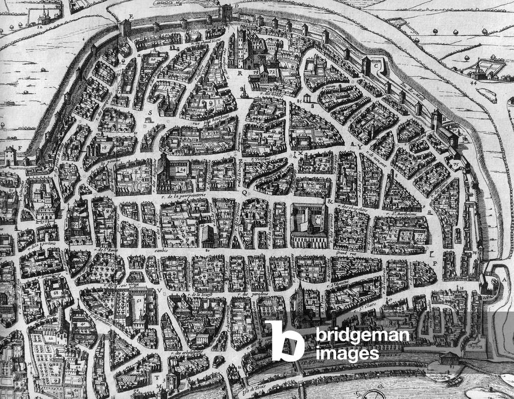 Map of Toulouse in France in 1631, engraving