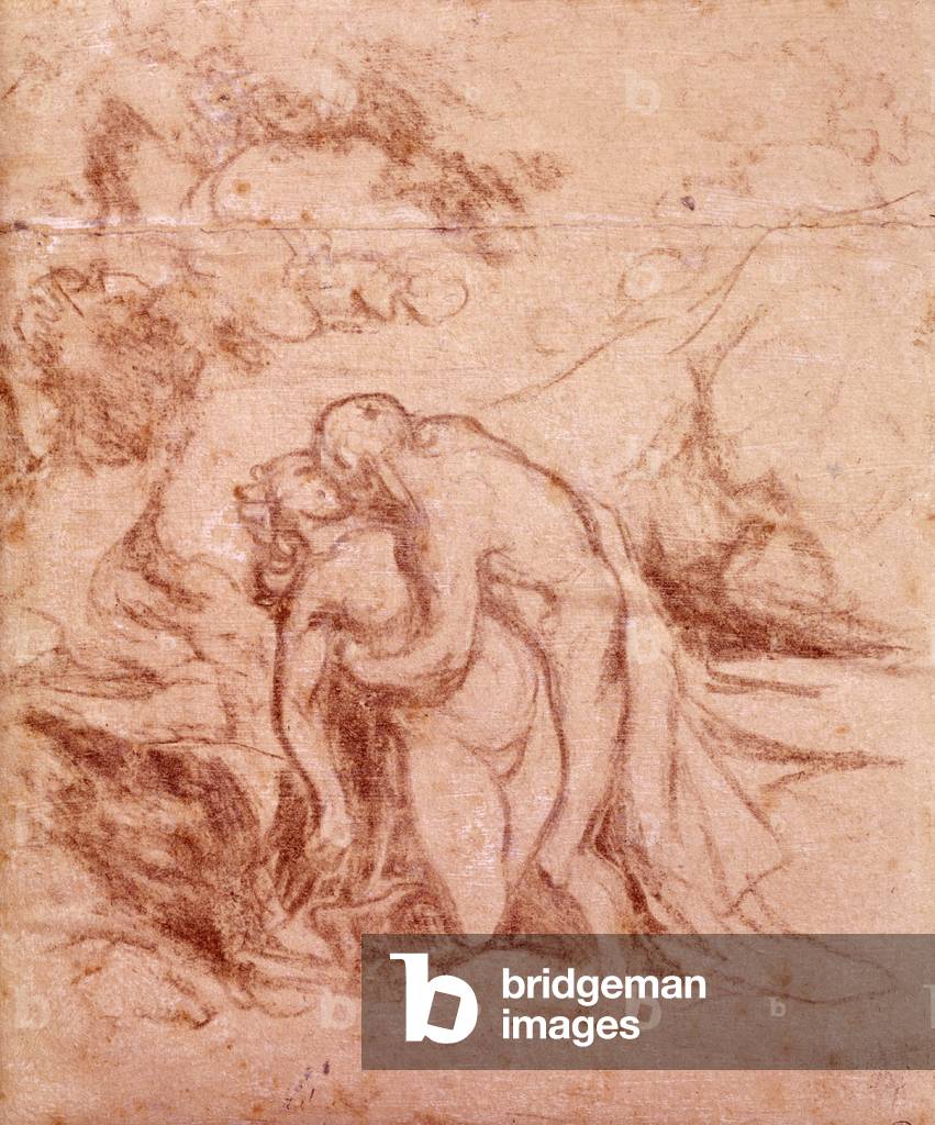 The kiss, drawing by Honore Daumier