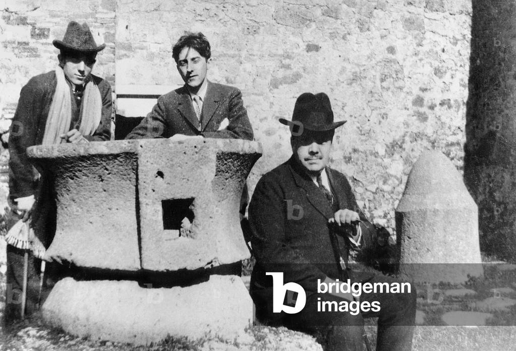 Leonide Massine, Jean Cocteau and Serge de Diaghilev, c. 1917-1918 (b/w photo)