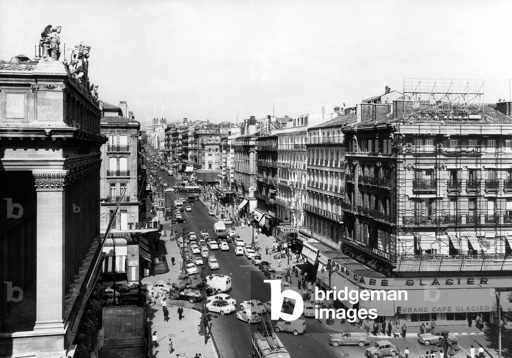 General View of the Canebiere in Marseille 50's