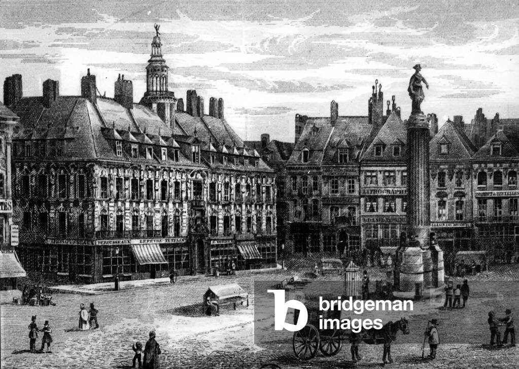 The main square in Lille, France, 1847, engraving