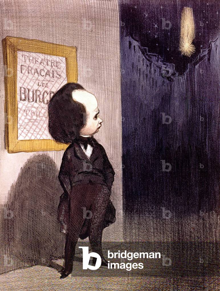 Cartoon of Victor Hugo by Honore Daumier about failure of his play Les Burgraves, 1843, engraving