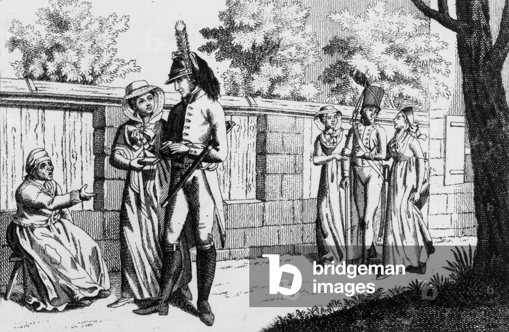 French soldiers of napoleonic army in 1806, german engraving