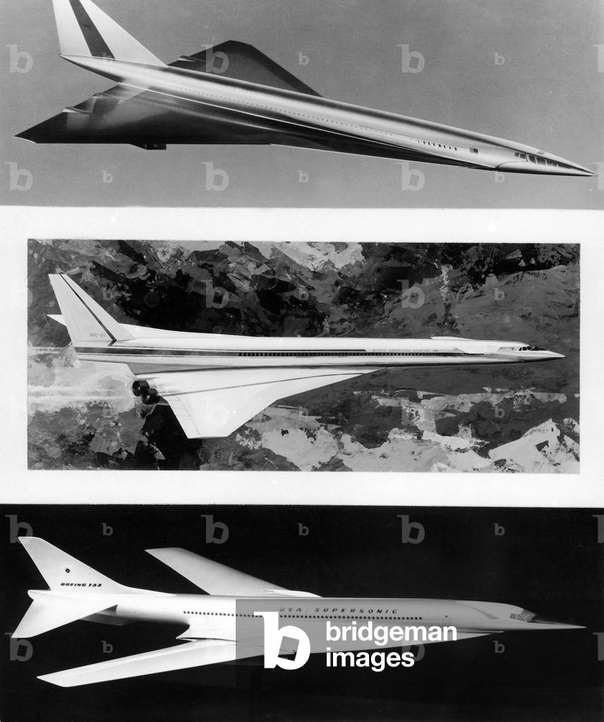 Three model of supersonic american planes able to fly at 3200km/h : (from top to bottom) lockheed, North American Company, and Boeing
