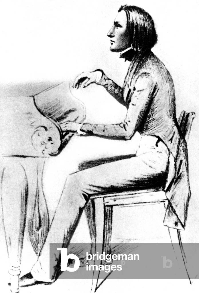 Franz Liszt (1811-1886) hungarian pianist and composer here in 1842, engraving