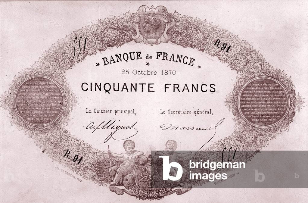 French banknote 50 francs, 1870