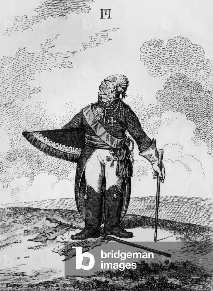 Paul 1st of Russia (1754-1801) son of duke PeterIII and CatherineII, emperor of Russia in 1796-1801, cartoon, engraving