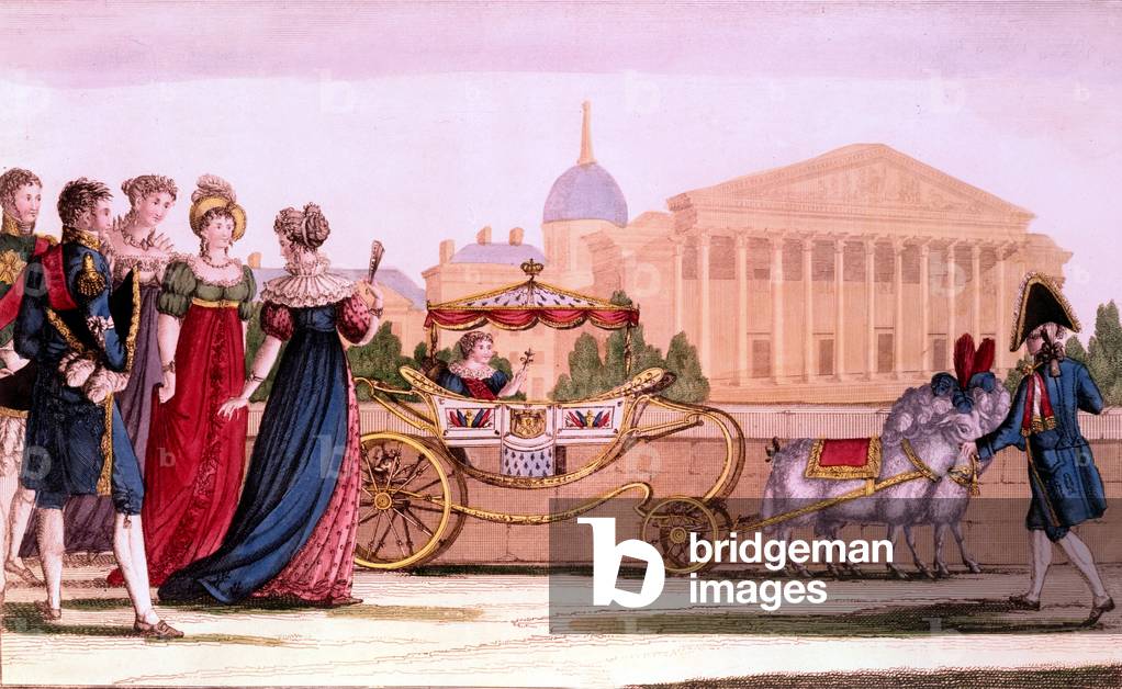 walk of Napoleon II (1811-1832), king of Rome, son of emperor Napoleon 1st and empress Marie Louise, duke of Reichstadt in 1818,in Tuileries in Paris, engraving