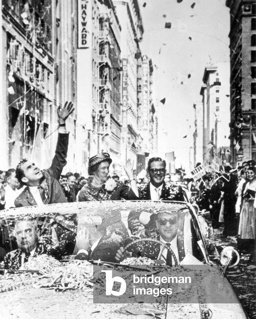 senator Richard Nixon, during ticker-tape parade for the presidential campaign , fall 1960