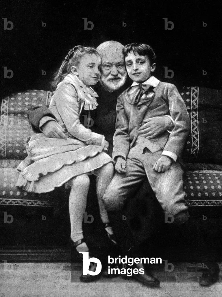 French author Victor Hugo with his grandchildren Jeanne (1869-1941) et Georges (1868-1925), CharlesHugo's children, here c. 1876