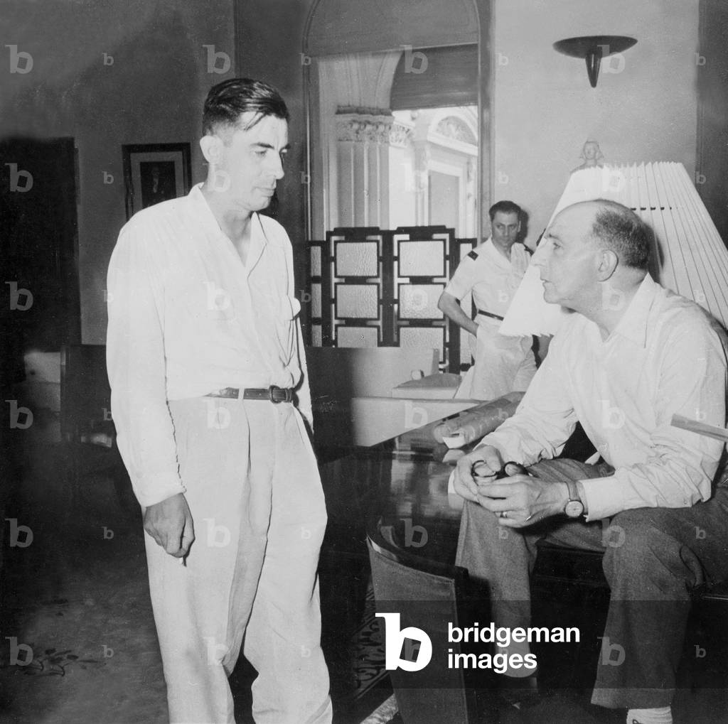 French journalist Lucien Bodard interViewing French officer Jean de Lattre de Tassigny in Saigon c. 1951 during war in Indochina