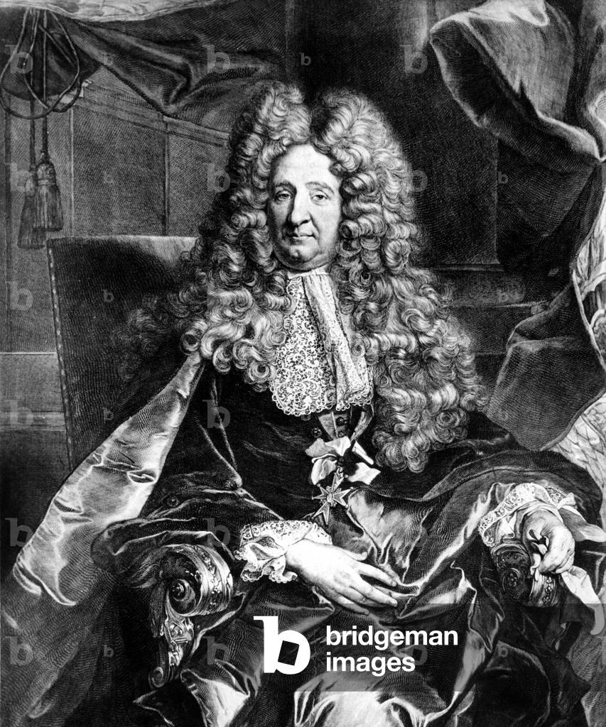 Jules Hardouin Mansart (1646-1708) adviser of French king LouisXIV, architect, superintendent of buildings, engraving