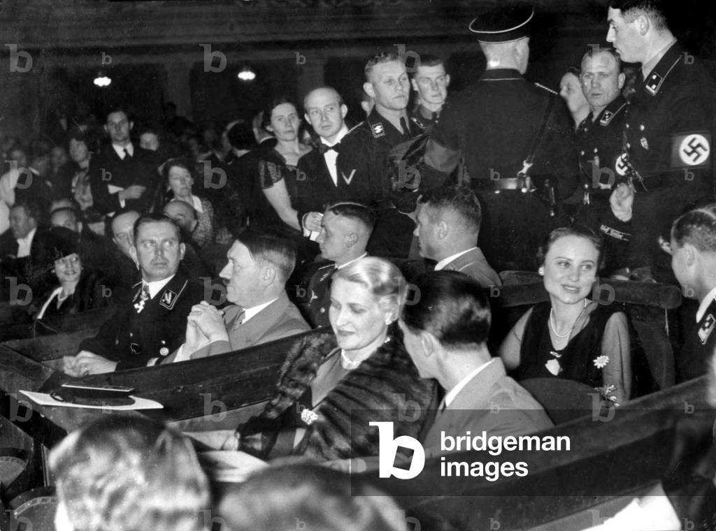 Adolf Hitler with Joseph Goebbels and his wife at the Scala of Berlin, in the 40's