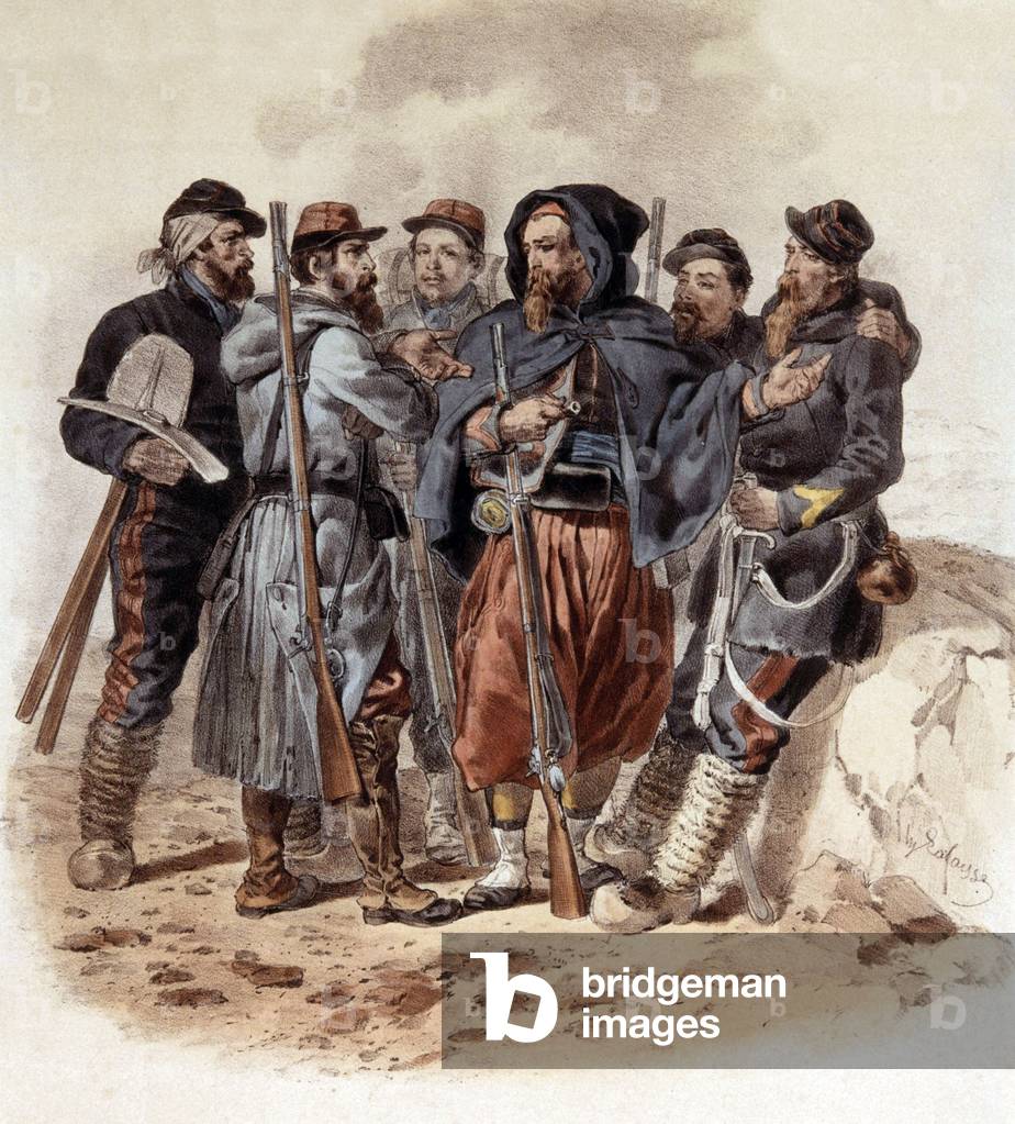 Soldiers during Crimea war (1854-1856), engraving, 19th century