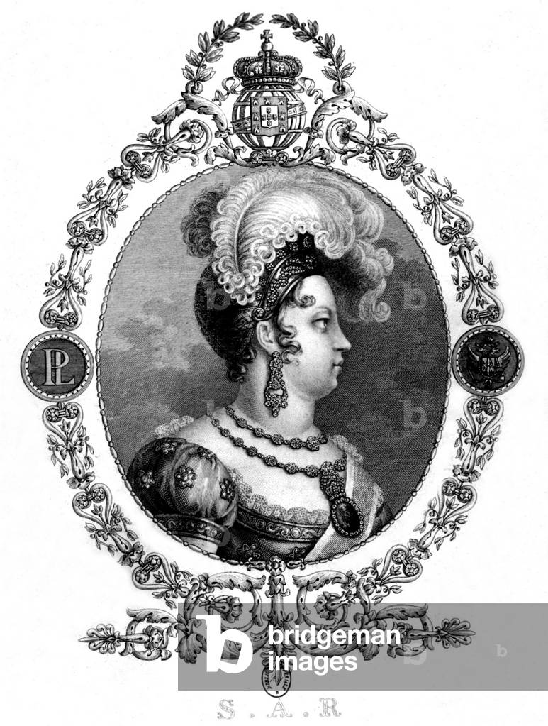 Leopoldina (Maria Leopoldina Josefa Carolina de Habsbourg -Lorraine 1797-1826) german princess, empress of Brazil, engraving