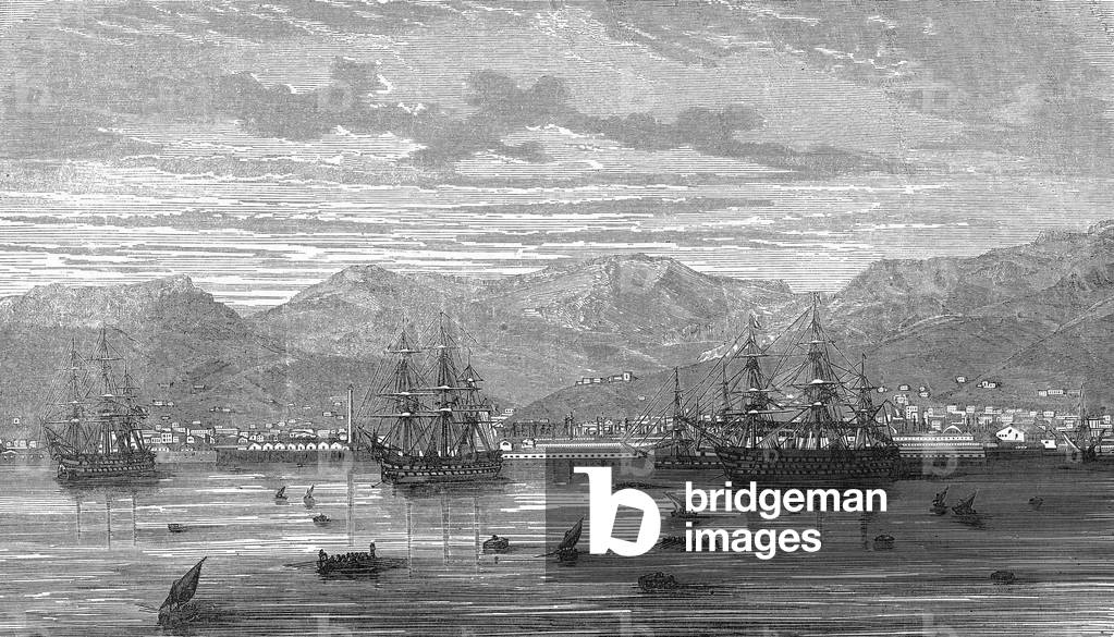 Harbour of Toulon (France) in 1852, engraving