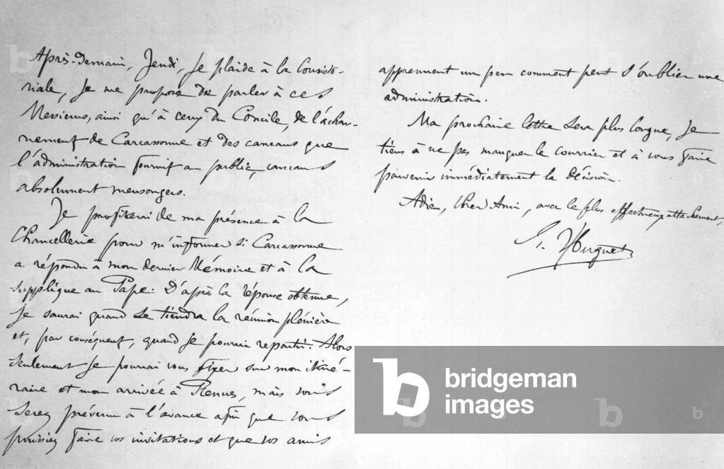 Letter of defence written from Rome by canon Huguet his lawyer to priest Sauniere february 28, 1911