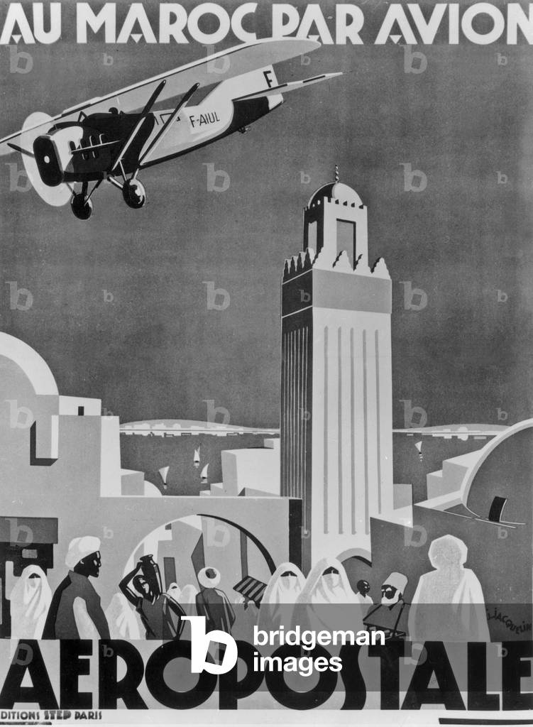 Advert poster for links in destination to south America by the Aeropostale (founded in 1913) 30'sAffiche publicitaire pour les liaisons vers l'Amerique du Sud de l'Aeropostale (compagnie francaise de transports aeriens fondee en 1913 par Pierre Latecoere et visant le transport du courrier) annees 30