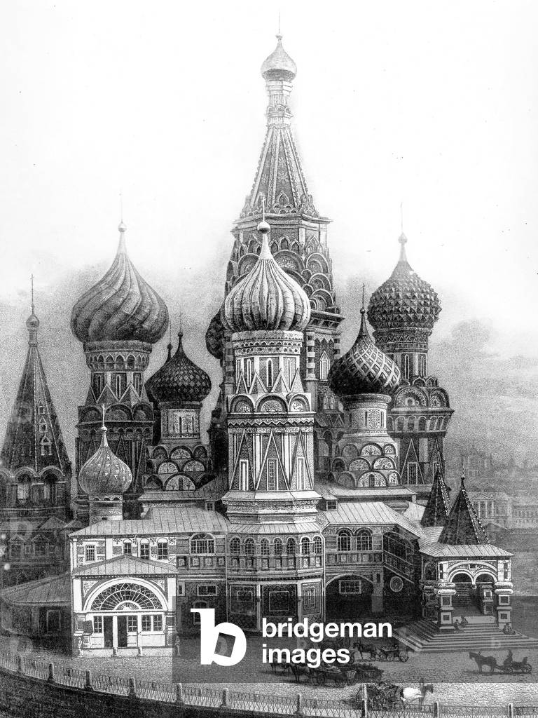 Vassili Blagennoi cathedral in Moscow , engraving 1842