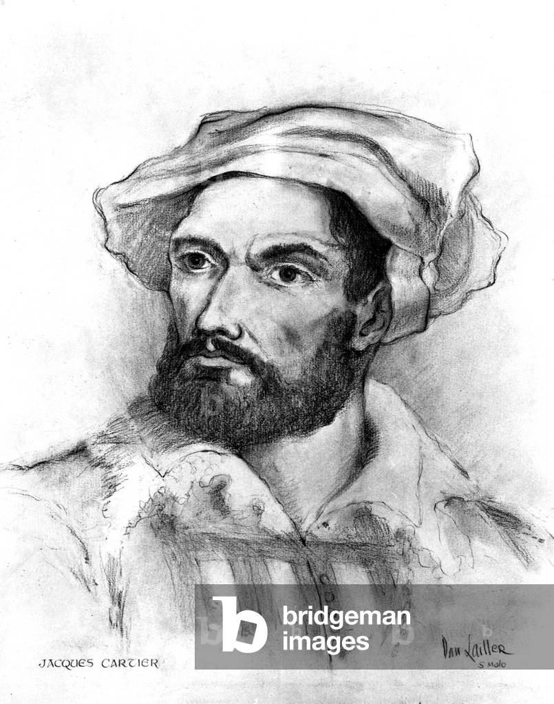 Jacques Cartier (1491-1557) French sailor and explorer who took possession of Canada in 1534, drawing by Dan Lailler
