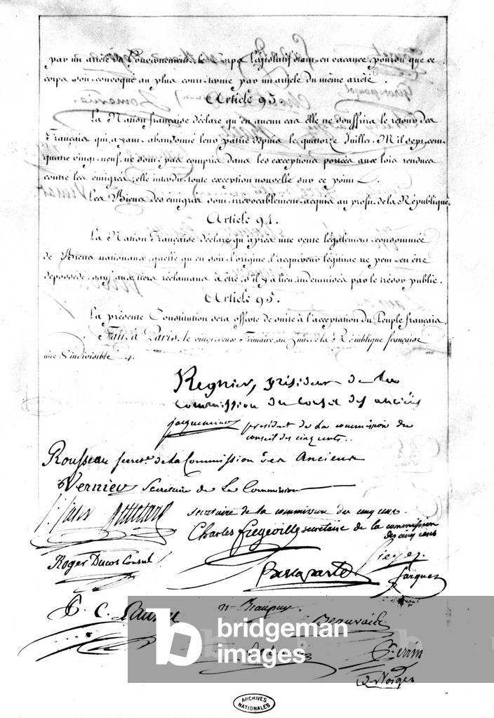 Signature of the French Constitution in 1799 initiated by Napoleon Bonaparte at the time of the Consulate