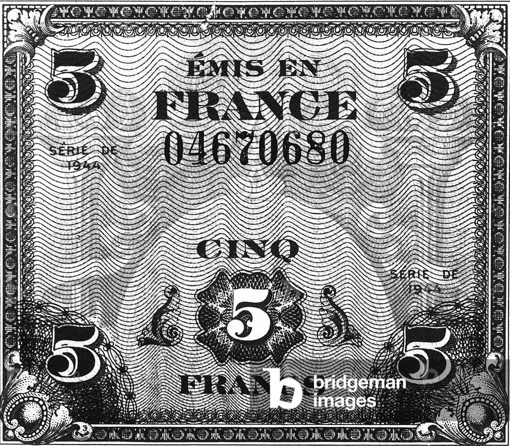 French banknote, 5 francs, 1944