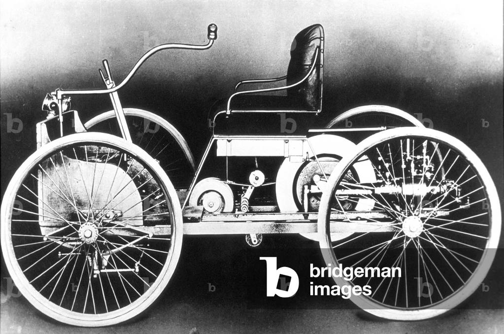 the first Ford car : the Quadricycle built by Henry Ford in 1896 during his leisure time : two-cylinder engine, 16 km/h gear