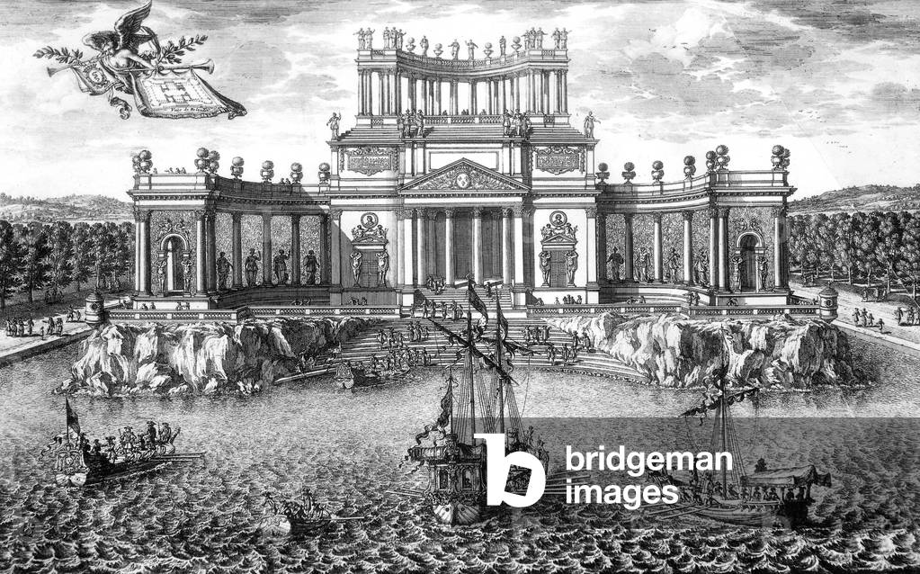 Project of a gazebo pavilion in Versailles drawn by painter Lebrun under the reign of LouisXIV in the 1660's, engraving