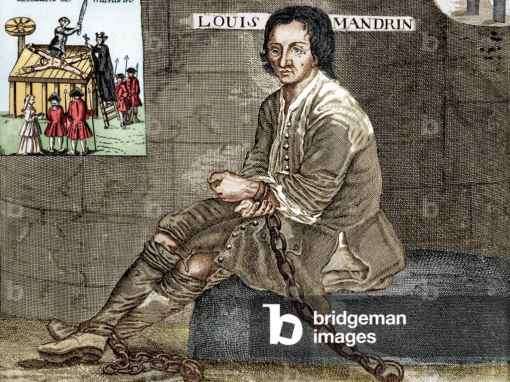Louis Mandrin (1724-1755) French brigand and smuggler, engraving colourized document